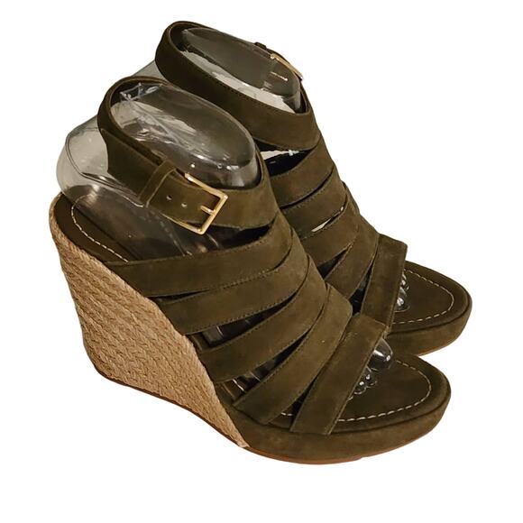 Tory Burch Bailey Suede Espadrille Platform Sandal Olive Green Size 7.5 - Picture 2 of 11